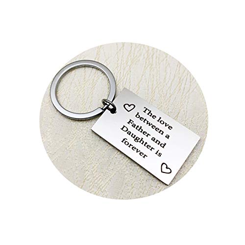 AueDsa Llavero Acero Inoxidable Hombre Placa Militar Grabado The Love Between a Father and Daughter is Forever Plata Llavero para Hombre