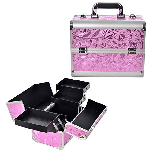 AUFUN Beauty Case Maletín para Maquillaje con 2 Cerraduras Estuche de Aluminio 320 * 210 * 260mm, Estuche de Cosméticos - 17L, Rosa