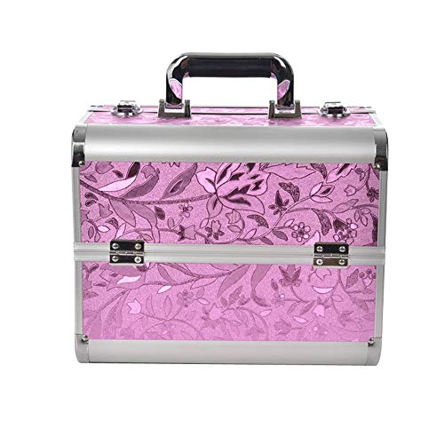 AUFUN Beauty Case Maletín para Maquillaje con 2 Cerraduras Estuche de Aluminio 320 * 210 * 260mm, Estuche de Cosméticos - 17L, Rosa