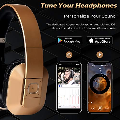 August EP650–Auriculares Bluetooth Inalámbrico–Auriculares Diadema Casco Plegable-Sonido Estéreo Bass Rich-Auriculares Orejeras Cómodas con NFC y aptX,Color Dorado