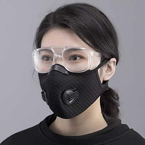 Auifor Protector Faciales para Deportes al Aire Libre, Reutilizable y Lavable visera con 1-24pc Carbón Activado Filtro Antipolvo Antivaho（l-negro，2 PC + 2 cojines + 4 válvula + 8 tiras nasales)