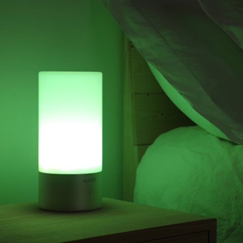 AUKEY Lámpara de Mesa, Regulable Lámpara de Noche de Atmósfera con Sensor de Tacto, Lámpara de Tabla de Decoración con Modo RGB y Luz Blanca Caliente, 256 Luces de Color
