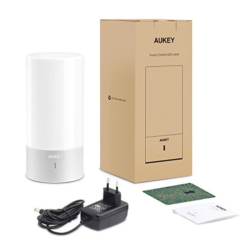 AUKEY Lámpara de Mesa, Regulable Lámpara de Noche de Atmósfera con Sensor de Tacto, Lámpara de Tabla de Decoración con Modo RGB y Luz Blanca Caliente, 256 Luces de Color