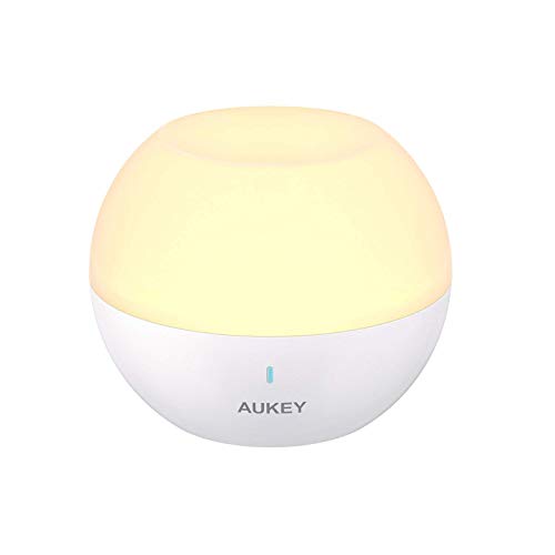 AUKEY Lámpara de Noche Control Táctil con Blanco Cálido Ajustable y RGB, Recargable Apliques de Pared Móviles con Impermeable IP65 & Resistente a Caída, Lámpara de atmósfera y Luz de Noche para Niños