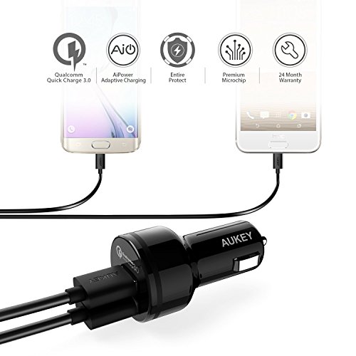 AUKEY Quick Charge 3.0 Cargador de Coche Doble Puerto 36W Adaptador Automóvil para Samsung Galaxy S8, LG G5 / G6, HTC 10, Moto G4 y más