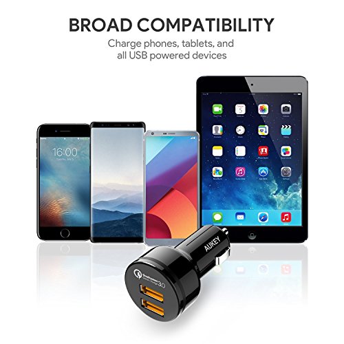AUKEY Quick Charge 3.0 Cargador de Coche Doble Puerto 36W Adaptador Automóvil para Samsung Galaxy S8, LG G5 / G6, HTC 10, Moto G4 y más