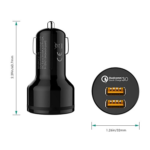 AUKEY Quick Charge 3.0 Cargador de Coche Doble Puerto 36W Adaptador Automóvil para Samsung Galaxy S8, LG G5 / G6, HTC 10, Moto G4 y más