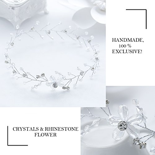 aukmla novia diadema para dama y Flowergirls cristal flores pelo Vine boda flor tiara