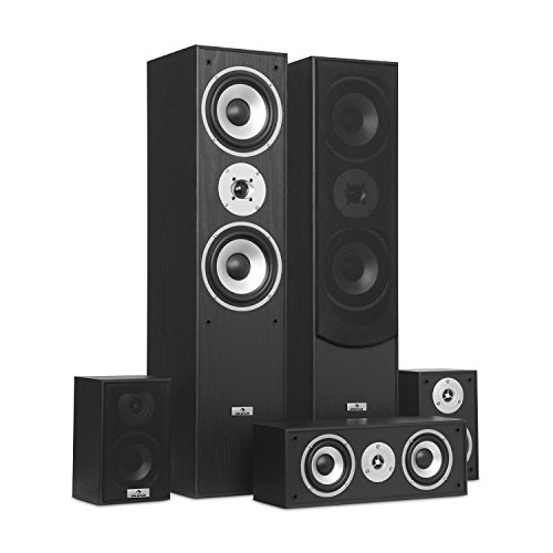 auna Juego de Altavoces de Sonido Envolvente - Cine en casa , Home Cinema , Caja reflectora de Bajos , 335 W RMS , Potencia máxima de 1150 W , Montaje en Pared , 5 Altavoces , Negro