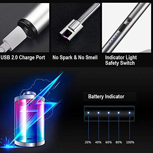 AUNEK Encendedores ARC Eléctrico, USB Recargables Flexible Velas Encendedor, A Prueba de Viento Sin Llama Encendedores para Hogar Cocina Barbacoa Parrilla Estufa Fuegos Artificiales Acampar Chimeneas