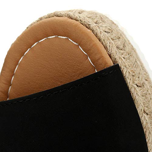 Auppy - Sandalias de cuña para mujer, plataforma de verano, puntera abierta, de piel sintética, hebilla de tobillo, color Negro, talla 37 EU