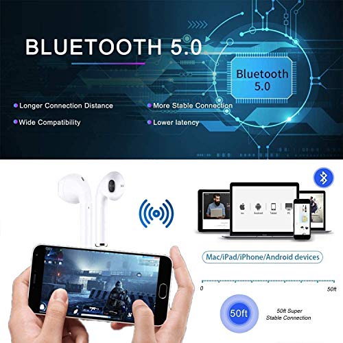 Auricular Bluetooth 5.0, Auricular inalámbrico, micrófono y Caja de Carga incorporados, reducción del Ruido estéreo 3D HD, para Auriculares iPhone/Android/Apple Airpods Pro/Samsung/Huawei Xiaomi