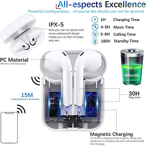 Auriculares Bluetooth 5.0, Auriculares Inalámbricos Estéreo Inalámbricos Deportivos en Ear con Funda de Carga Micrófono Ligeros Hi-Fi Auriculares para Airpods/iPhone/Samsung/Huawei