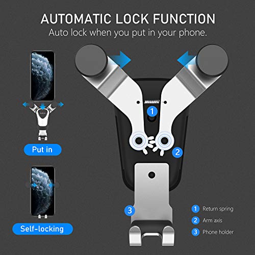 Autkors Soporte Móvil Coche, Soporte Móvil Télefono para Rejilla del Aire Ventilación con 360° Rotación Universal Automático Ajustable por Gravedad para iPhone, Huawei, Galaxy, Xiaomi y Más