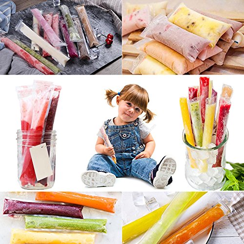 AUTOPkio 200 piezas Bolsas para helados de paletas de hielo con 1 pz De embudo y 5 piezas Mangas para helados de yogur, hielo o paletas congeladas, 22 x 6cm BPA Freezer Zip-Top