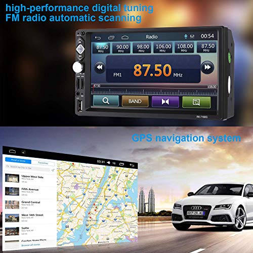 Autoradio 2 DIN Reproductor Mp5 de Coche 7 Pulgadas 1080P FHD Pantalla Táctil Bluetooth GPS Radio FM Mirror Link Carga Rápida con Control Remoto Cámara de Visión Trasera 8G Tarjeta AUX USB 2.0 SD