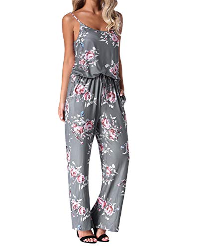 Auxo Mono Largo Mujer Verano Sin Mangas Estampado Floral Pantalones Largos Jumpsuits Playsuit Monos de Playa Gris XXL