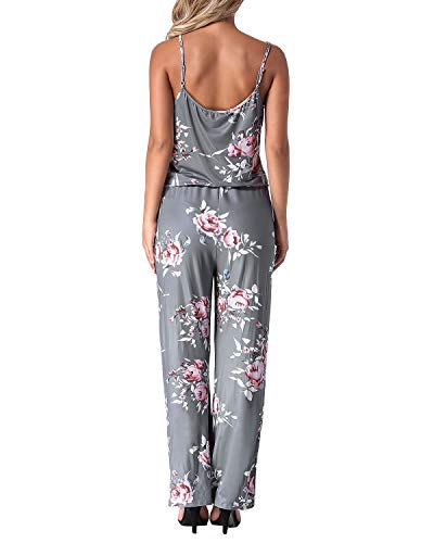 Auxo Mono Largo Mujer Verano Sin Mangas Estampado Floral Pantalones Largos Jumpsuits Playsuit Monos de Playa Gris XXL
