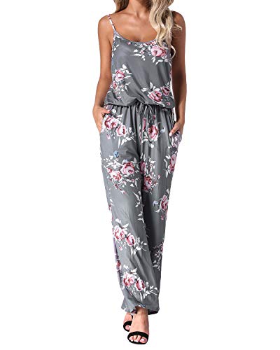 Auxo Mono Largo Mujer Verano Sin Mangas Estampado Floral Pantalones Largos Jumpsuits Playsuit Monos de Playa Gris XXL