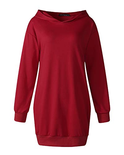 Auxo Sudaderas con Capucha para Mujer Largas Tallas Grandes Jersey Manga Larga Casual Vestidos Sudadera Invierno Hoodie Rojo Vino S