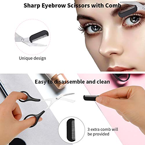 Auxsoul 20 Piezas de Pinzas para Cejas Tijeras para Cejas Peine para Cejas Recorte de Cejas Herramientas para Cejas Navaja para Cejas con 10 Cuchillas y 4 Peines para Cejas