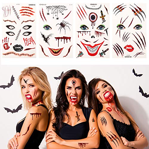 AUXSOUL 21 Piezas de Tatuajes Temporales de Cara Halloween Faciales Tatuajes Temporales Llama Flor Cráneo Esqueleto Cara Completa Maquillaje Pegatinas Calcomanías Faciales para Halloween Masquerade