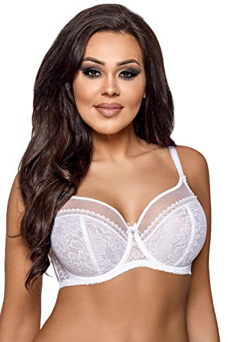 Ava 1396 Sujetador con Copa Blanda Y Encaje (Disponible con Braguita Y Tanga) - Hecho En La UE, Blanco,90G