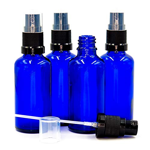 Avalon - Botellas vacías de cristal azul con atomizador GL18 pulverizadores de niebla fina (fabricado en la UE) de 50 ml, botella vacía de vidrio atomizador de viaje rellenable