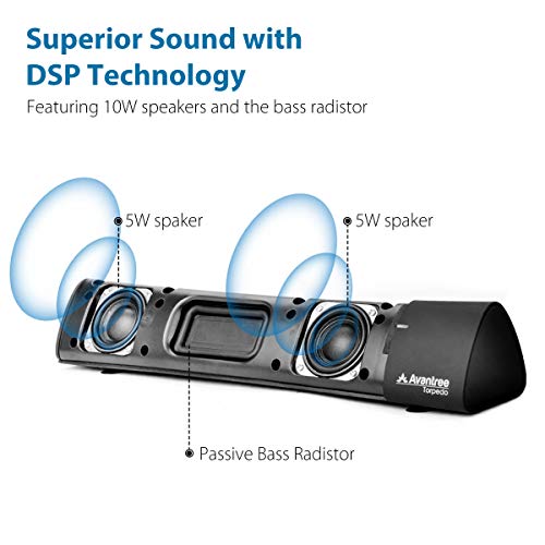 Avantree [Actualizado] Altavoz 10W Aptx Baja Latencia Bluetooth 4.1 Barra de Sonido inalámbrica para portátil, iPad，Mac, Tablets, TV, Superbajos & Efectos de Sonido 3D - Torpedo Plus