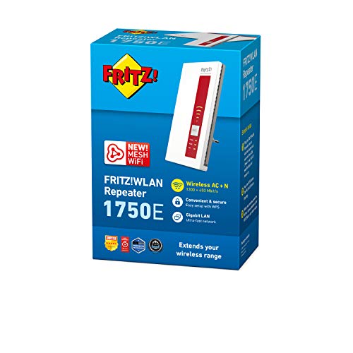 AVM FRITZ!WLAN Repeater 1750E International Rojo, Blanco - Repetidor (2.4/5 GHz, Inalámbrico, WEP,WPA,WPA2,WPS, IPv6, Rojo, Blanco, 230 V)