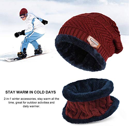Avril Tian - Conjunto de Gorro y Bufanda de Invierno con Forro Polar para niños 2 en 1, cálido, Unisex, Gorro con Calaveras Rojo Rojo