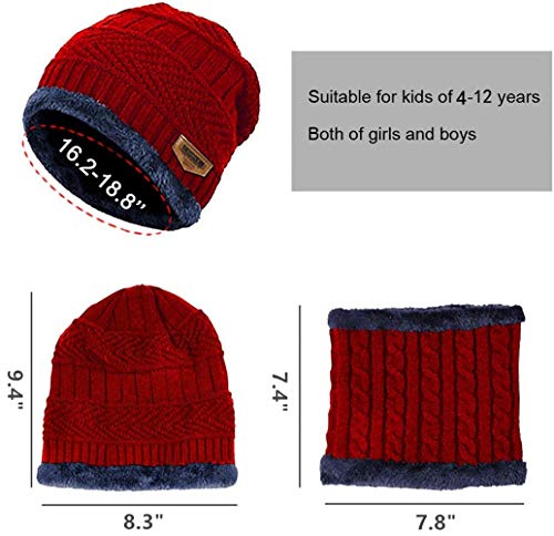 Avril Tian - Conjunto de Gorro y Bufanda de Invierno con Forro Polar para niños 2 en 1, cálido, Unisex, Gorro con Calaveras Rojo Rojo