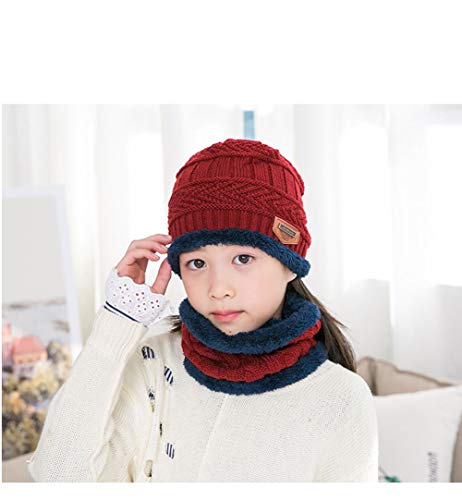 Avril Tian - Conjunto de Gorro y Bufanda de Invierno con Forro Polar para niños 2 en 1, cálido, Unisex, Gorro con Calaveras Rojo Rojo