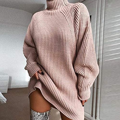 Avsvcb Otoño e Invierno Nuevo suéter de Punto Medio Manga raglán Medio Cuello Alto suéter Vestido