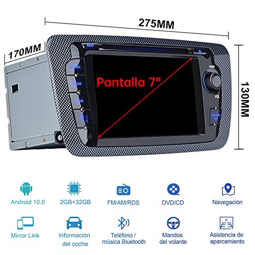 AWESAFE [Android 10.0 2GB+32GB] Radio Coche para Seat Ibiza 2009-2013, Autoradio de 7 Pulgadas con Pantalla Táctil 2 DIN de Seat Ibiza