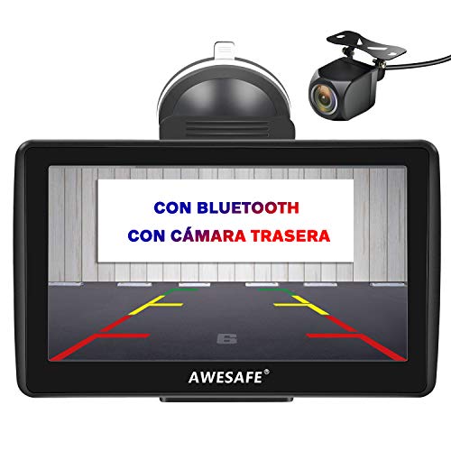 AWESAFE Navegador GPS para Coches con cámara Trasera de 7 Pulgadas con Bluetooth, con Mapas Últimos y Actualizaciones de por Vida
