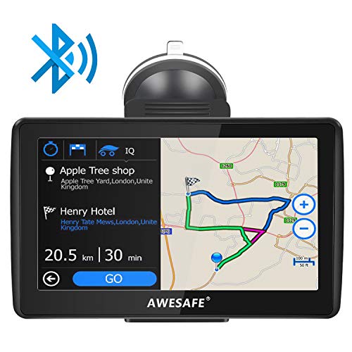 AWESAFE Navegador GPS para Coches de 7 Pulgadas con Bluetooth con 22 Tipos PDIs y Planificaciones Inteligentes de Rutas (con Mapas Recientes y Actualizaciones de por Vida)