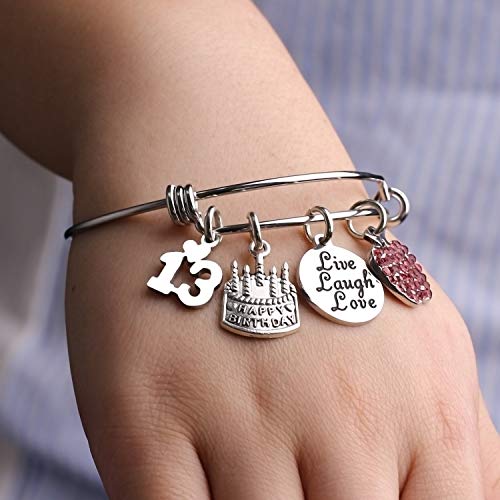 Awyuan 13 16 18 21 30 40 50 60 65 años de Edad Regalos de cumpleaños para Mujeres niñas Pulsera Brazalete Ajustable de Acero Inoxidable joyería (13 años de Edad)