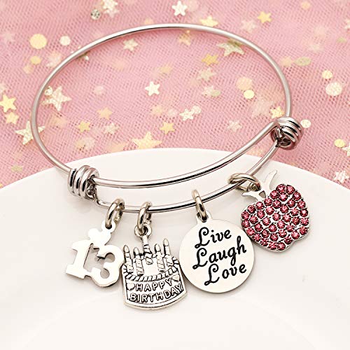 Awyuan 13 16 18 21 30 40 50 60 65 años de Edad Regalos de cumpleaños para Mujeres niñas Pulsera Brazalete Ajustable de Acero Inoxidable joyería (13 años de Edad)