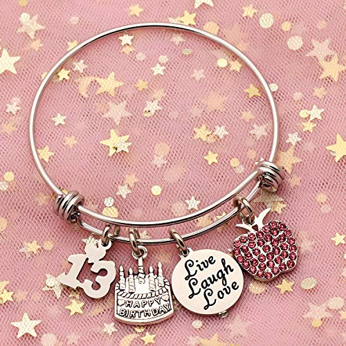 Awyuan 13 16 18 21 30 40 50 60 65 años de Edad Regalos de cumpleaños para Mujeres niñas Pulsera Brazalete Ajustable de Acero Inoxidable joyería (13 años de Edad)