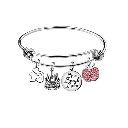 Awyuan 13 16 18 21 30 40 50 60 65 años de Edad Regalos de cumpleaños para Mujeres niñas Pulsera Brazalete Ajustable de Acero Inoxidable joyería (13 años de Edad)