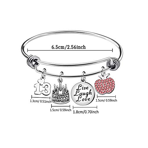 Awyuan 13 16 18 21 30 40 50 60 65 años de Edad Regalos de cumpleaños para Mujeres niñas Pulsera Brazalete Ajustable de Acero Inoxidable joyería (13 años de Edad)