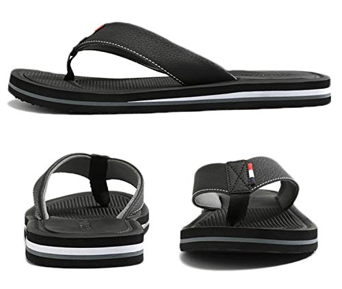 AX BOXING Chanclas Hombre Playa Caballeroso Cuero Flip Flop Sandalias Azul Rojo Antideslizante Interior Al Aire Libre Tamaño 40-46 (Negro, Numeric_43)