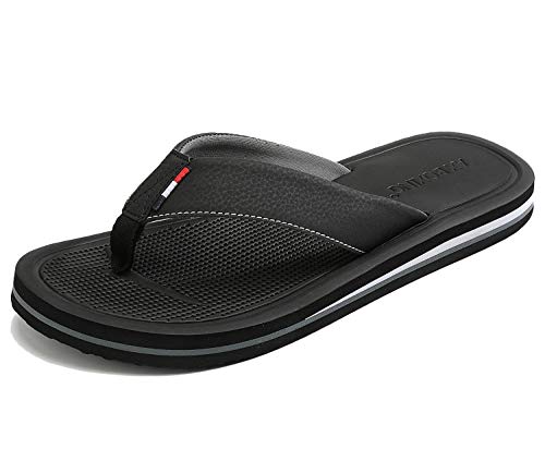 AX BOXING Chanclas Hombre Playa Caballeroso Cuero Flip Flop Sandalias Azul Rojo Antideslizante Interior Al Aire Libre Tamaño 40-46 (Negro, Numeric_43)