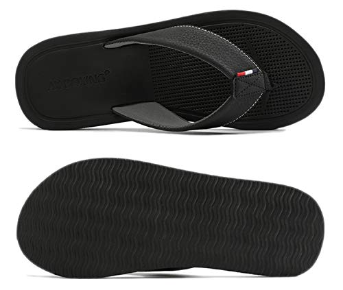 AX BOXING Chanclas Hombre Playa Caballeroso Cuero Flip Flop Sandalias Azul Rojo Antideslizante Interior Al Aire Libre Tamaño 40-46 (Negro, Numeric_43)