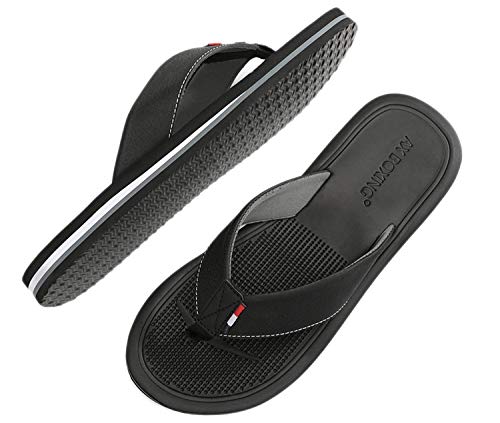 AX BOXING Chanclas Hombre Playa Caballeroso Cuero Flip Flop Sandalias Azul Rojo Antideslizante Interior Al Aire Libre Tamaño 40-46 (Negro, Numeric_43)
