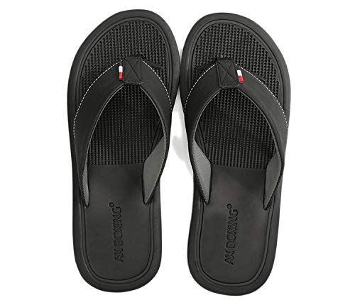 AX BOXING Chanclas Hombre Playa Caballeroso Cuero Flip Flop Sandalias Azul Rojo Antideslizante Interior Al Aire Libre Tamaño 40-46 (Negro, Numeric_43)