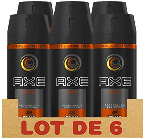 Axe Musk Déodorant Homme Spray Antibactérien, Fraîcheur 48h, Contre les Mauvaises Odeurs (Lot de 6x150ml)