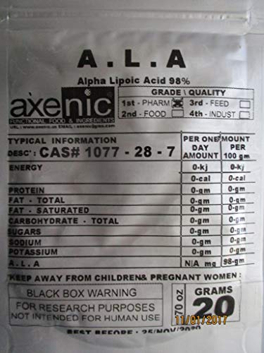 AXENIC - Ácido Alfa lipoico en Polvo (20 gm, 99,55%)