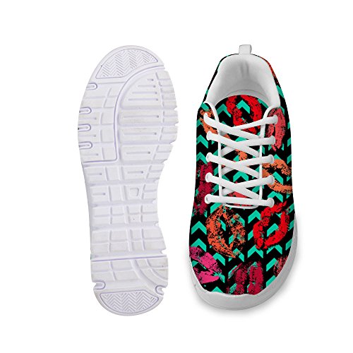 AXGM - Zapatillas deportivas para hombre y mujer, modernas, con labios de colores y líneas verdes, para caminar por la calle, para el tiempo libre, ligeras, planas, para senderismo, color, talla 41 EU